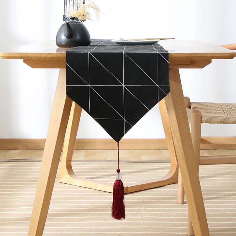 Simple Diamond Pattern Table Runner Black Cotton Modern Geometric Printing Family Banquet Decoration | Дом и сад