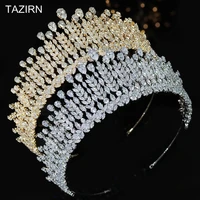 new 5a cz tiaras tall cubic zirconia bride bridal crowns fashion luxury headdress prom wedding crystal hair accessories