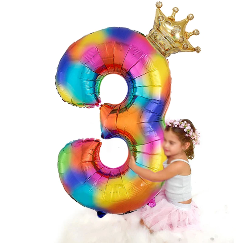 

40inch Gold Crown Rainbow Number Foil Balloons Birthday Party Wedding Xmas Decoration Digital Ballon Kids Baby Shower Air Globos