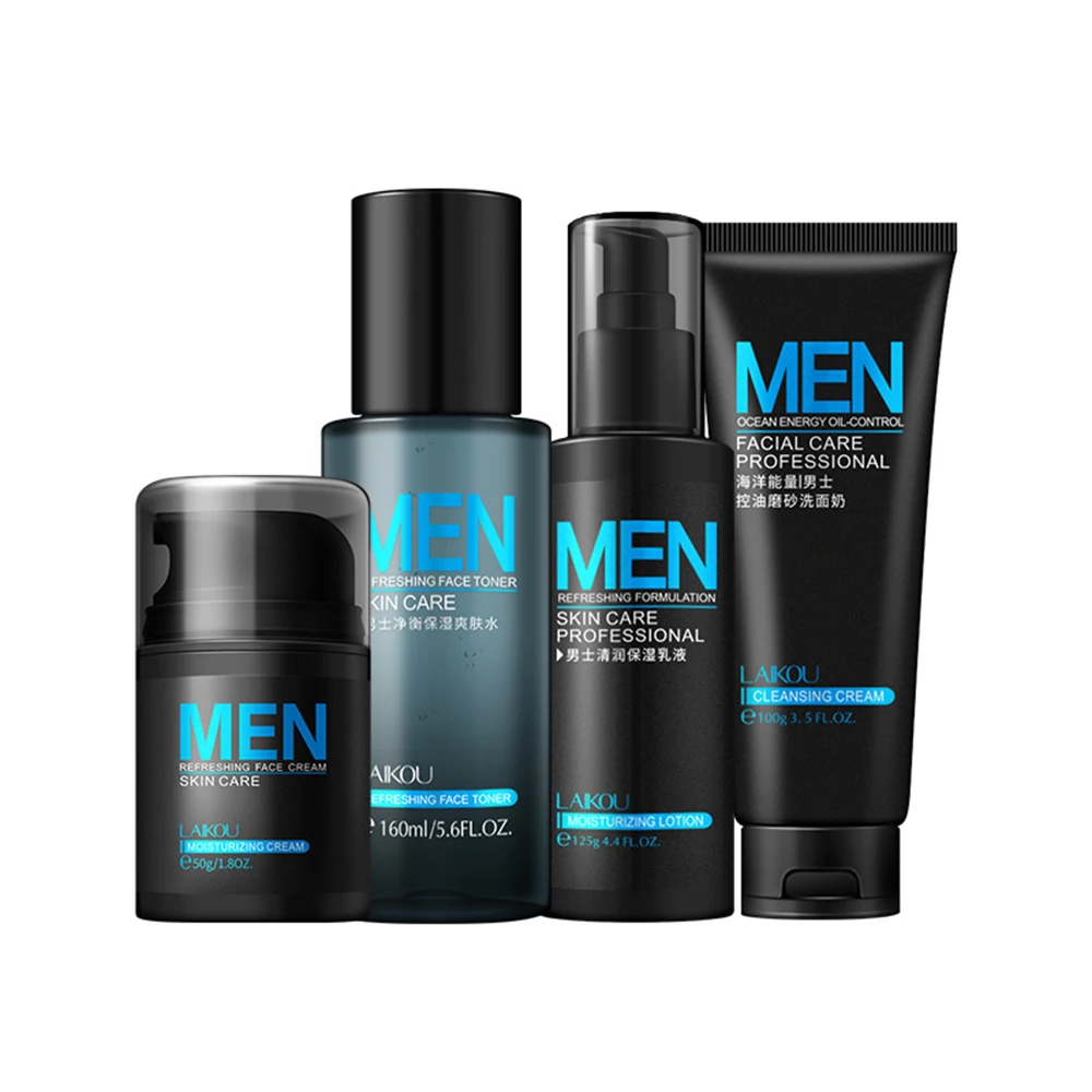 

Clean Toner Lotion Face Cream Repair Shrink Pores Moisturize Firm Skin Brighten Whiten Smooth Facial Skin Care Men 4 Piece Set