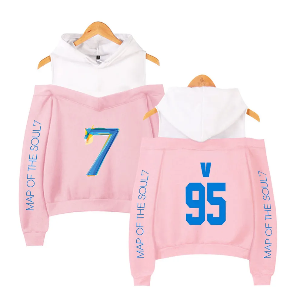 

Classic JIMIN JIN RM V J-hope Jung Kook Kpop hoodies for teen girls Off-shoulder Sweatshirts Print Map of soul Women-Clothes