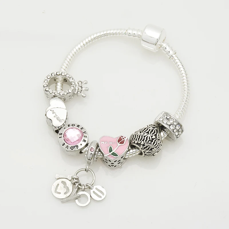 

DIY Transfer charm Bracelet Love pandent Bracelet charm Bead bracelet best friend pink love gifts with logo