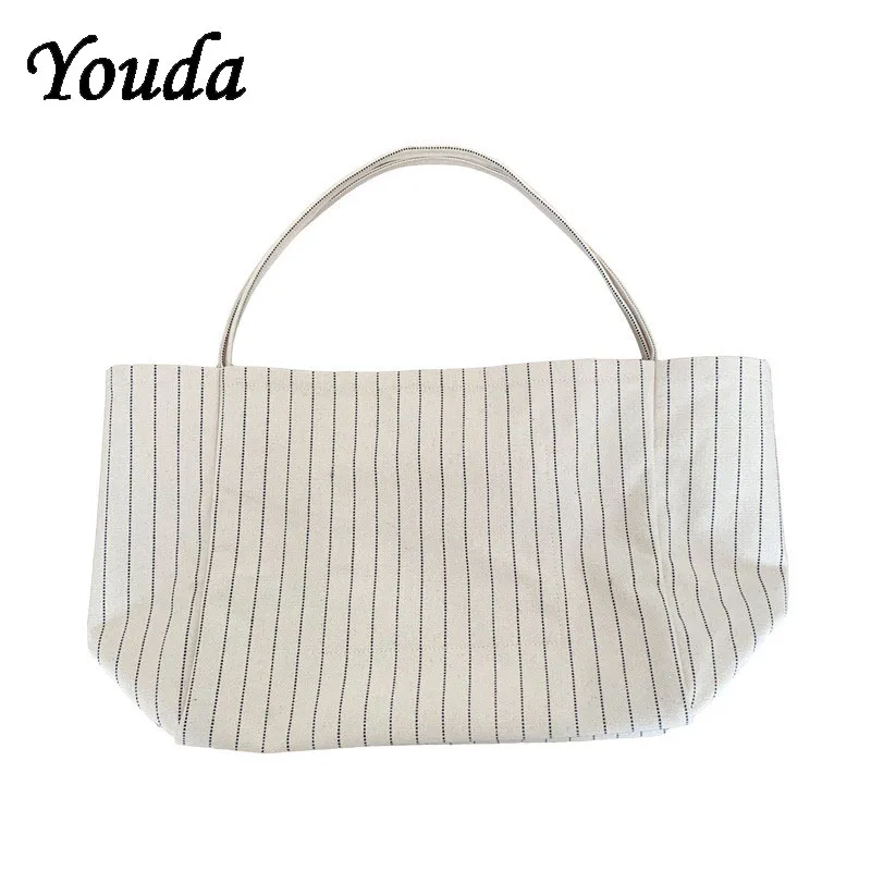 

Fashion Striped Women Shoulder Bag Korean Style Canvas Tote Bags Small Simple Crossbody Handbag Large Capacity Travel Handbags
