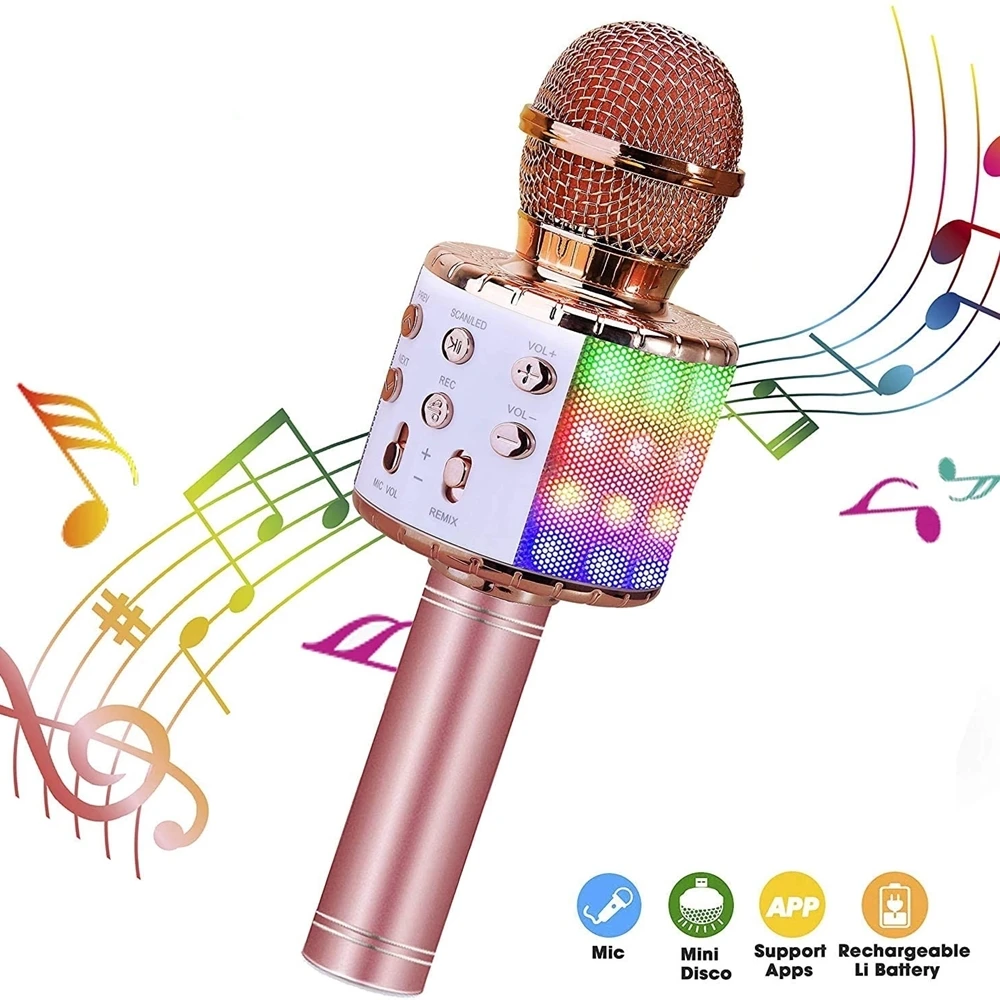 

WS858L Wireless Bluetooth Karaoke Microphone Handheld Portable Karaoke Machine Home KTV Player with Led light