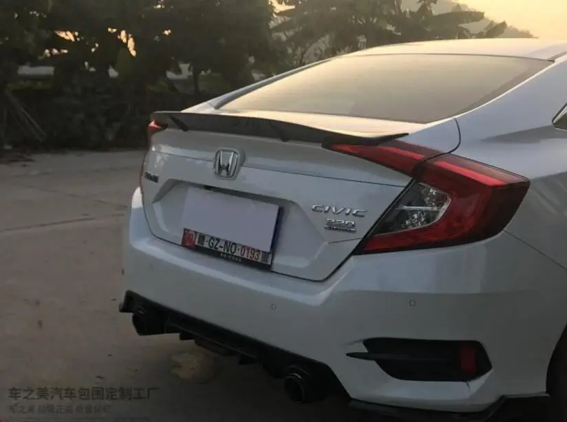 ABS Carbon fiber Car Rear Wing Trunk Lip Spoilers R style Fits For Honda Civic 4 door sedan 2016 2017 2018 | Автомобили и