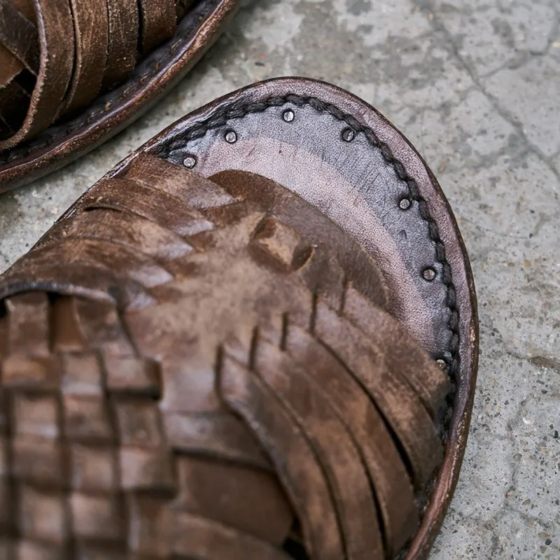 

Shoes Handmade Weave Genuine Leather Summer Outdoor Mens Vintage Buckle Strap Open Toe Flat Gladiator Sandal Fisherman Sandals
