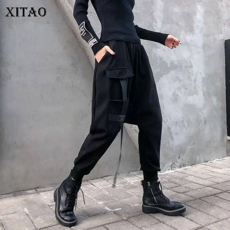 XITAO черные плиссированные свободные штаны шаровары для женщин 2019 зимние с