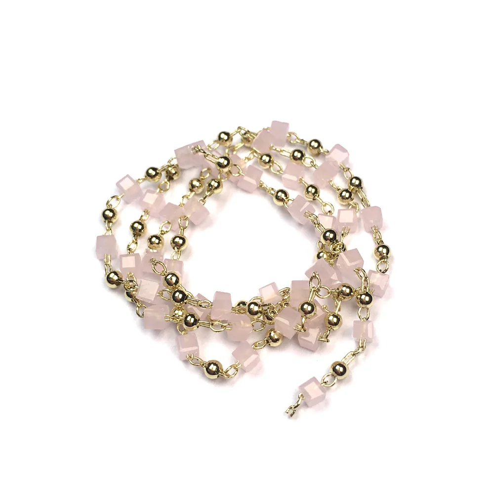 Металлическая цепочка из бусин с хрустальными бусинами 2 х2 мм позолоченная