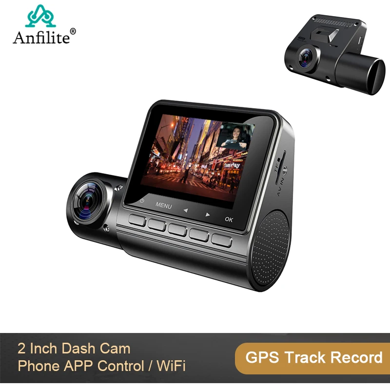 Видеорегистратор Anfilite 2 дюйма ADAS 1080P с двойным объективом Wi Fi GPS треком ночным