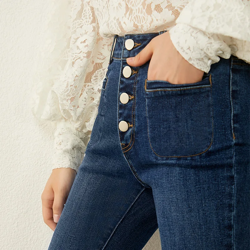 Джинсы-клеш Женские Осенние однобортные с высокой талией 12030560 |