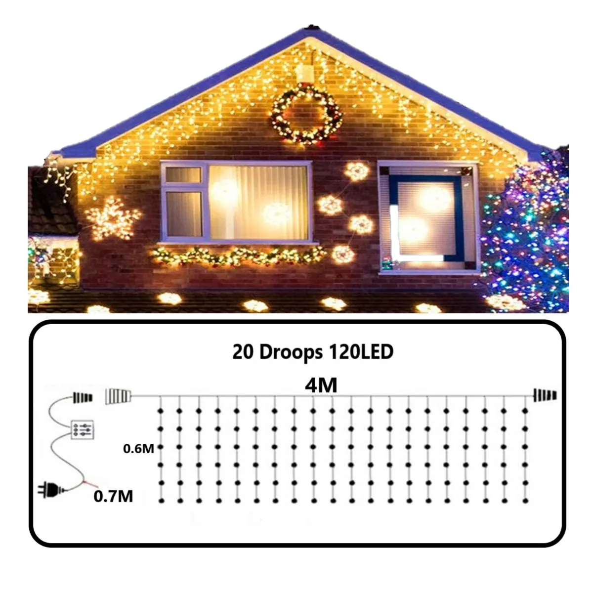 Outdoor Street Garland 8/12M Waterproof Connector Icicle Lights Decors for Yard Eaves Roof Corridor Porch Gazebo UK EU Plug in | Лампы и