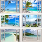Фон для фотосъемки Mehofond с окном пейзаж стена Тропическое дерево украшение для дома морской восход для дома и общежития