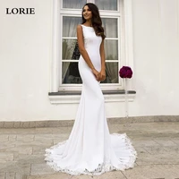 lorie satin mermaid wedding dress 2021 vestidos de novia sleeveless vintage lace boho bridal gown backless country wedding gown