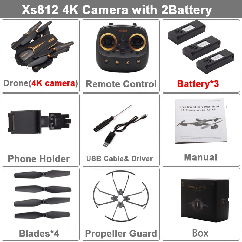 4K 1B Box XS812 Дрон с GPS с 4K HD камерой 5G Wi-Fi FPV высота удержания один ключ возврат RC Квадрокоптер вертолет для детей - Цвет: 4K 1B Box