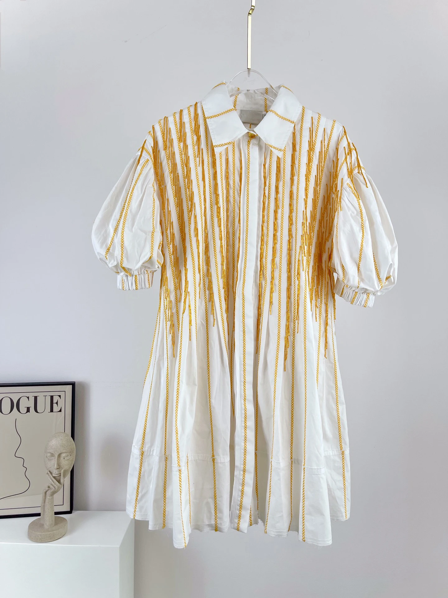 

Женское платье-рубашка с вышивкой, винтажная пляжная Свободная юбка из 2022 хлопка с бахромой и бусинами, с рукавами-фонариками, ручной работы...