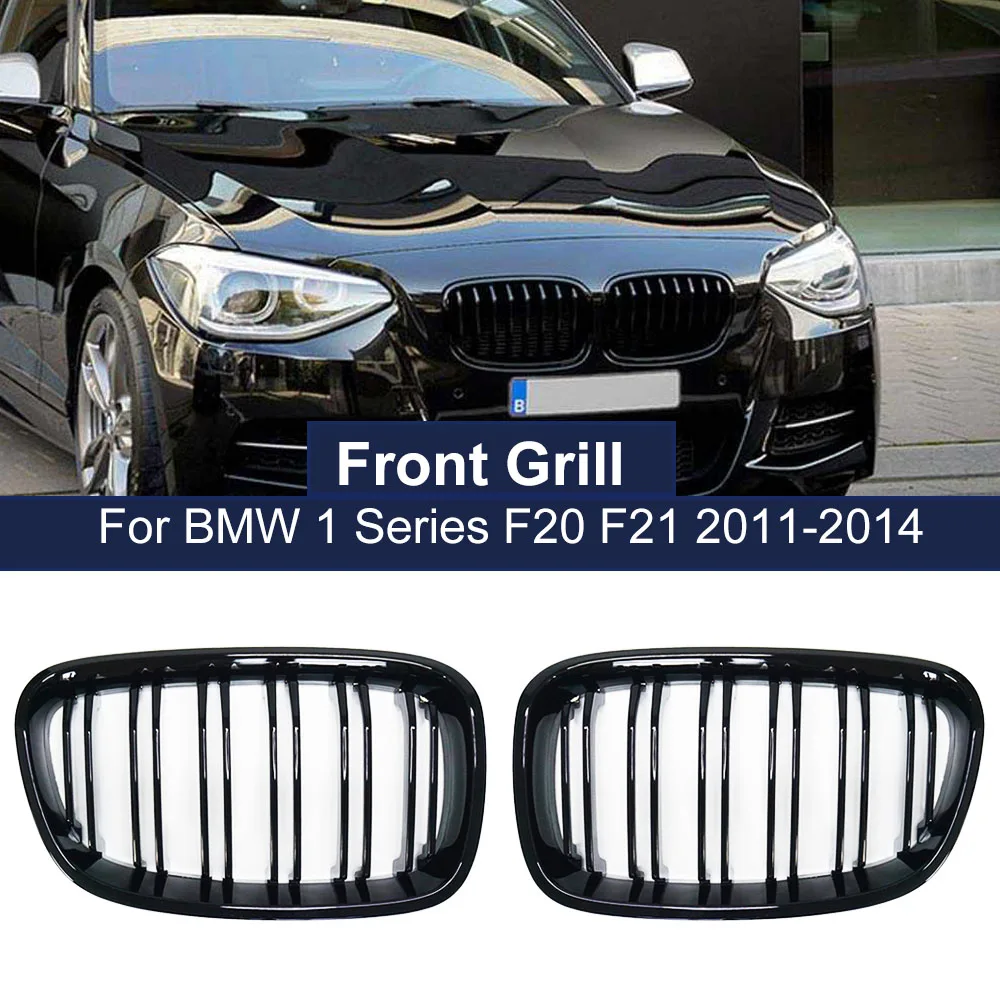 High Quality Front Kidney Grille For BMW 1 Series F20 F21 2011 2012 2013 2014 Double Slat Line Gloss Matte Black Racing Grill
