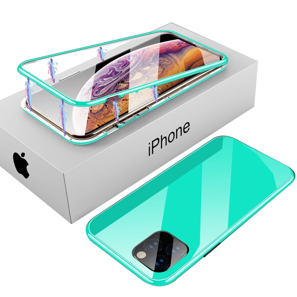 Магнитный адсорбционный стеклянный чехол для телефона iPhone 11 Pro Max candy color полное