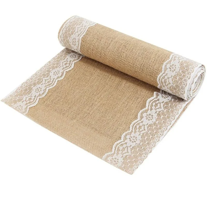 

Table Runner Jute Lace Burlap Vintage Hessian Rustic Country Wedding Party Decor Christmas Dining Room Resturant Table Runners