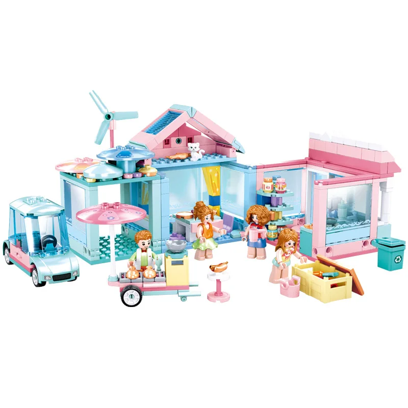 

410PCS SLuban Assembled Building Blocks 0822 Urban Street View Cottage Garden Villa Assembly Model Girl Educational Toy Gift