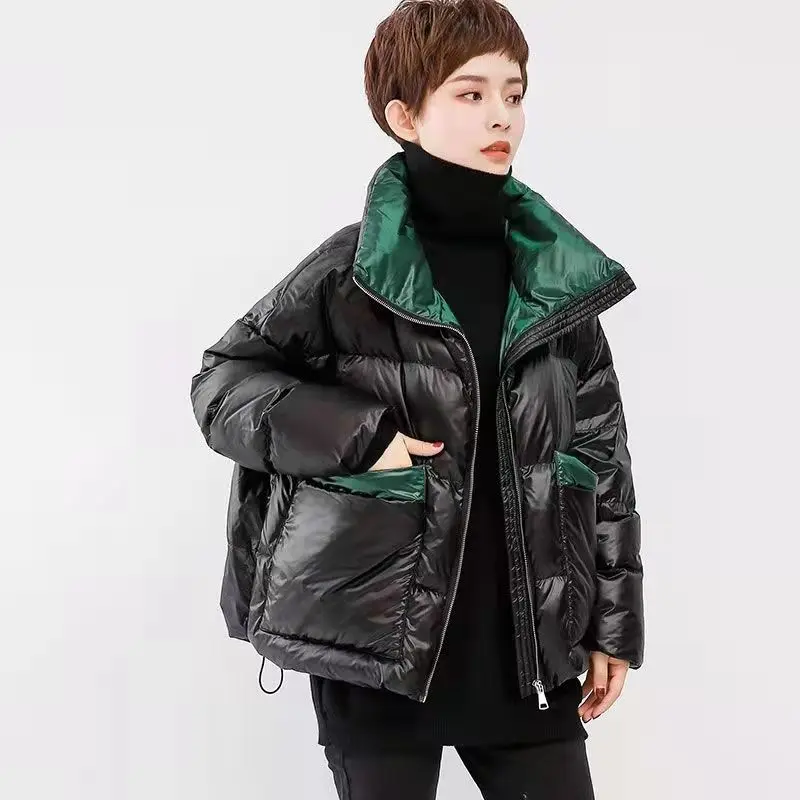 

Fdfklak Glossy Korean Fashion Winter Coat Women Loose Big Size Short Jacket Green Cotton Quilted Jacket ropa de invierno mujeres