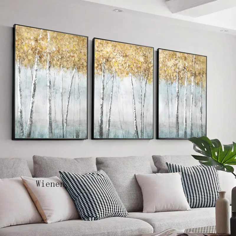 

Nordic Modern Abstract Oil Painting Yellow Leaves Tree Canvas Print Poster Picture for Living Room Decor Frameless Wall Art