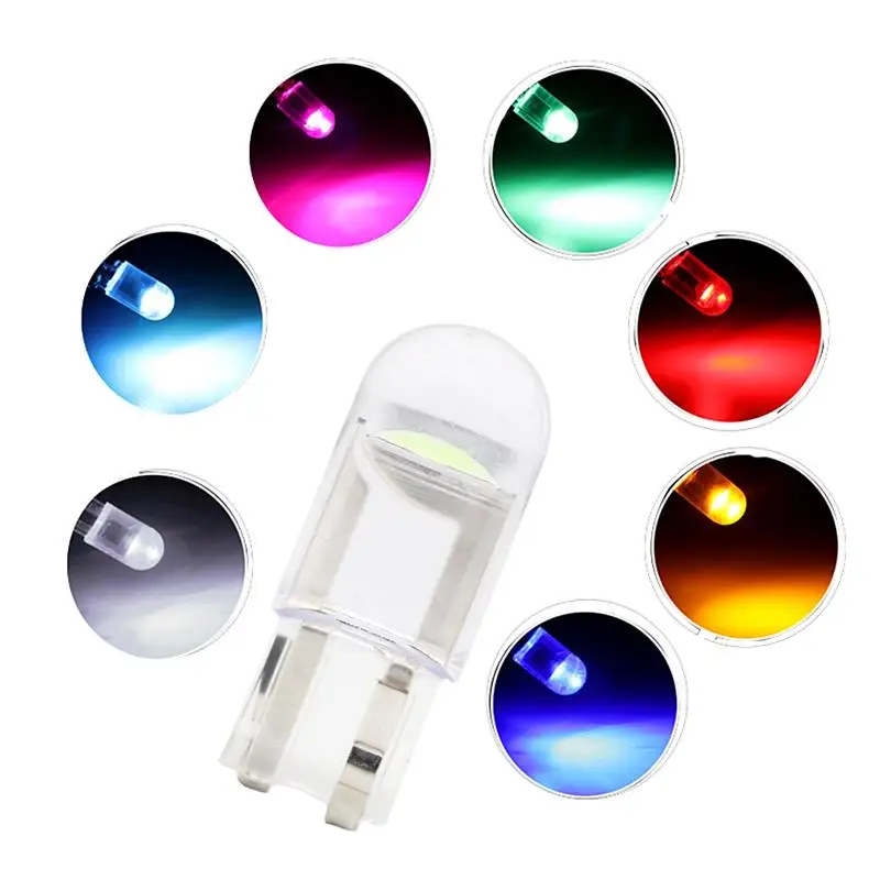 

2/10pcs W5W 194 T10 Glass Housing Cob LED Car Bulb 3000K 6000K White Green Blue Red Wedge License Plate Lamp Dome Light White