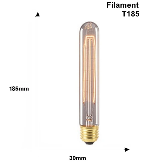 T185 Filament Винтаж Edison светильник лампочка E27 220v 40w Ретро Эдисон лампы ST64 T45 T100 T185 G80 G95 A19 нити накаливания светильник - Цвет: T185 Filament