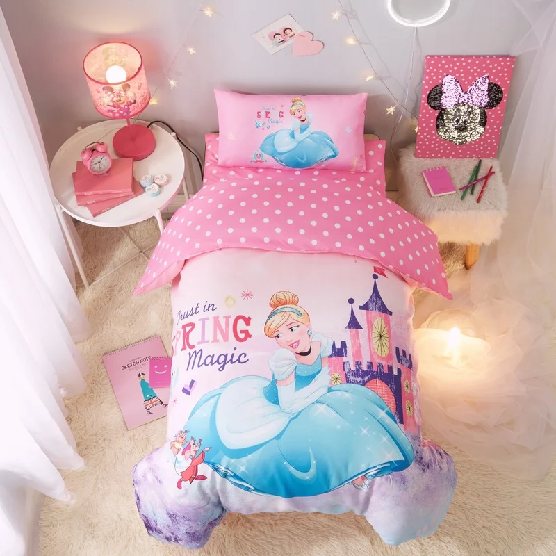 

Disney princess 3d cotton kids bedding set duvet cover protecter cover pillow case bed linen set