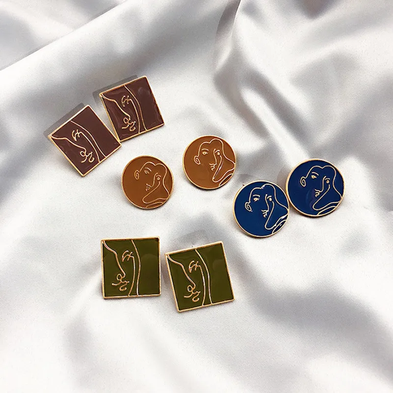 Модные Простые геометрические круглые и квадратные серьги в винтажном стиле