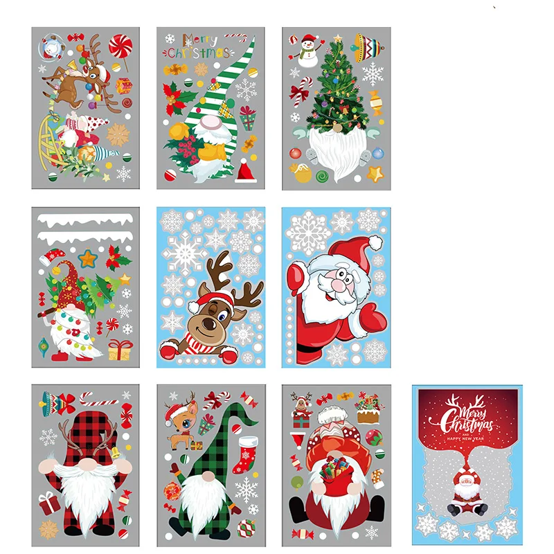 

10pcs Christmas Window Clings Removable PVC Window Static Sticker For Home Office School Xmas Party Decor Christmas Decorate LBS