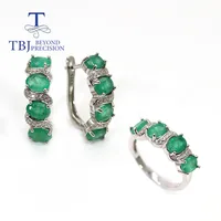 Natural Zambia Emerald jewelry set oval cut 4*6mm real precious gemstone clasp earring ring 925 sterling silver for women mom