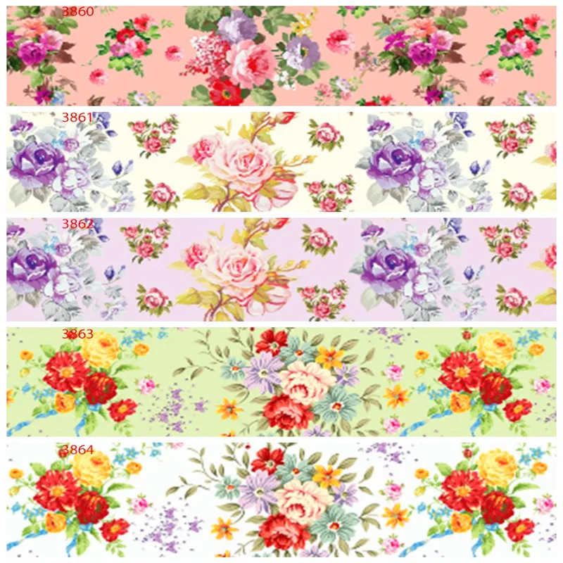 Корсажная лента из 100% полиэстера с цветочным принтом Цветочная атласная 50