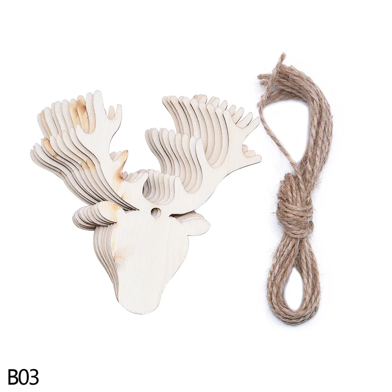 B03 elk head 10 шт. угол снеговик лося форма рождественской елки рождественская елка Висячие деревянные украшения с веревкой для дома принадлежности для рождественского декора - Цвет: B03 elk head