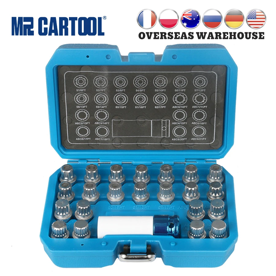 MR CARTOOL 23 шт. набор ключей для удаления винтов с замком на колесах Lugnut адаптером