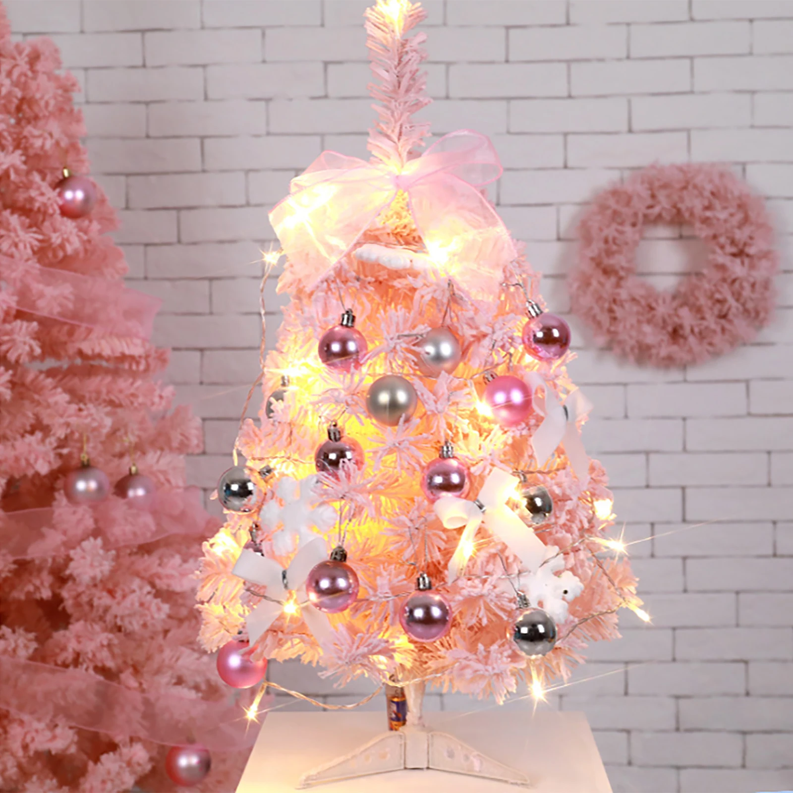 

60cm Pink DIY Christmas Tree For Home Decorations Kids Girls Gift Pink Lovely Cute Xmas Cedar Tree For Christmas New Year Party
