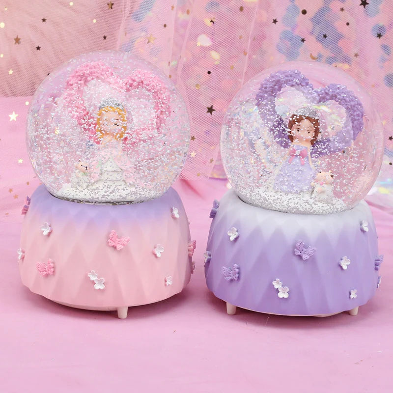 Романтическая любовь сердце фиолетовая принцесса снежный глобус хрустальный