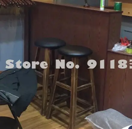 Барный стул из массива дерева барный в стиле ретро деревянный высокий круглый Ktv