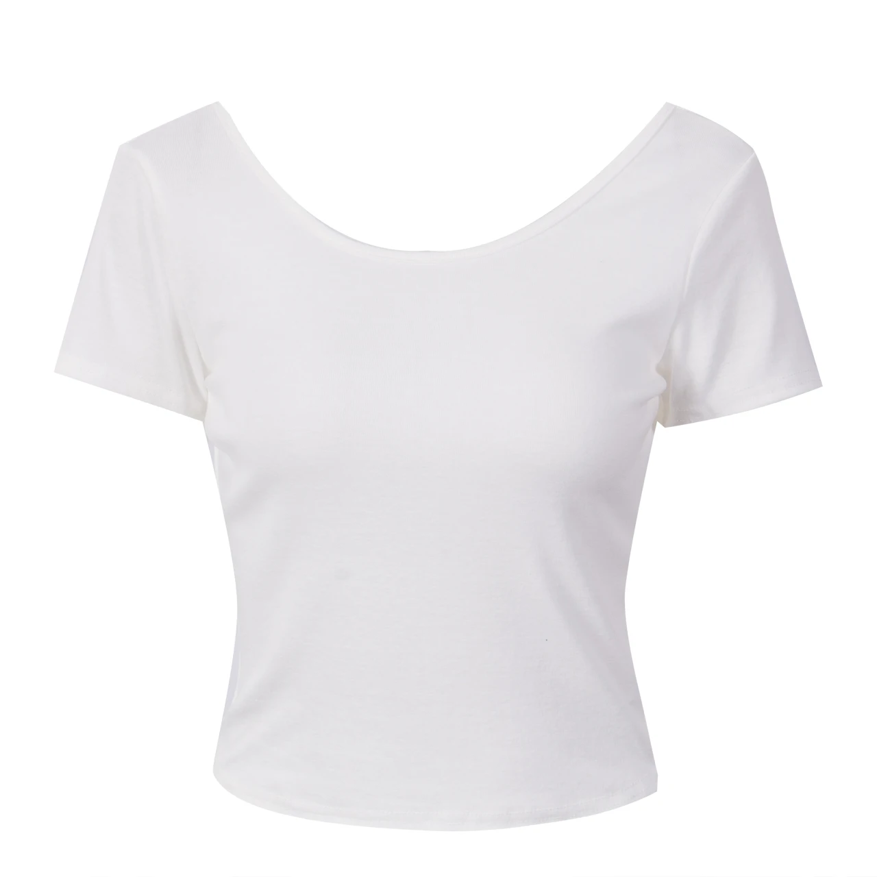 Женская однотонная эластичная футболка с открытой спиной и коротким рукавом -