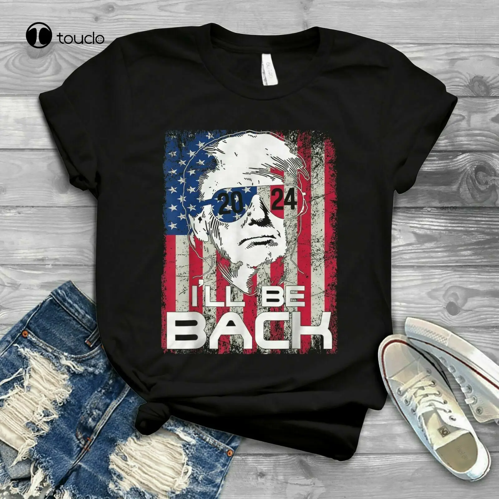 

New I'Ll Be Back Trump 2024 Vintage Donald Trump 4Th Of July T-Shirt Cotton Tee Shirt Unisex