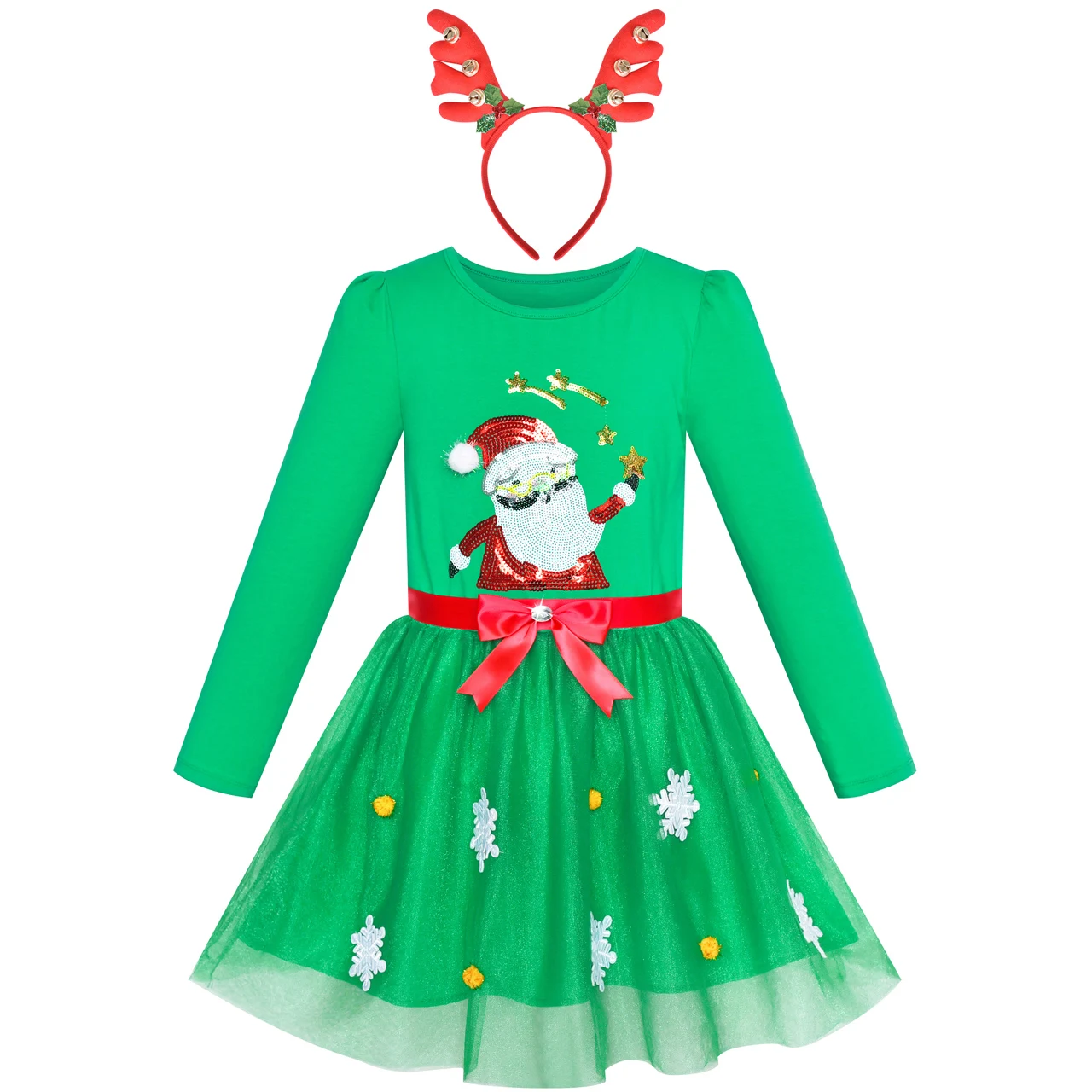 

Girls Dress Christmas Tree Headband Santa Long Sleeve Party Dress Cotton 2020 Summer Princess Wedding Dresses Children Clothes