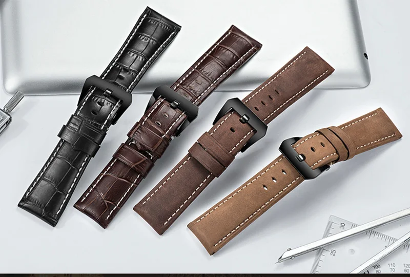 Топ Ремешки для наручных часов кожаный браслет для Panerai samsung супер качество Натуральная кожа ремешок 20 мм 22 мм 24 мм 26 мм стальная пряжка