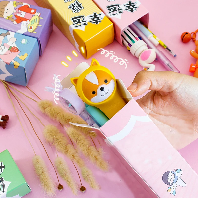 

Stationery Kit Blind Box Decompression Pen Creative Cute Animal Cartoon Dog Bunny Gel Pen Sign Pen Refill Keychain Pen Set