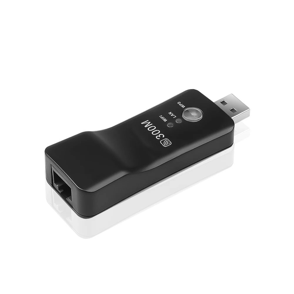 Kebidu 300 Мбит/с беспроводной сетевой адаптер с кнопкой WPS Wi-Fi ретранслятор RJ-45 сетевой ТВ сетевой кабель черный