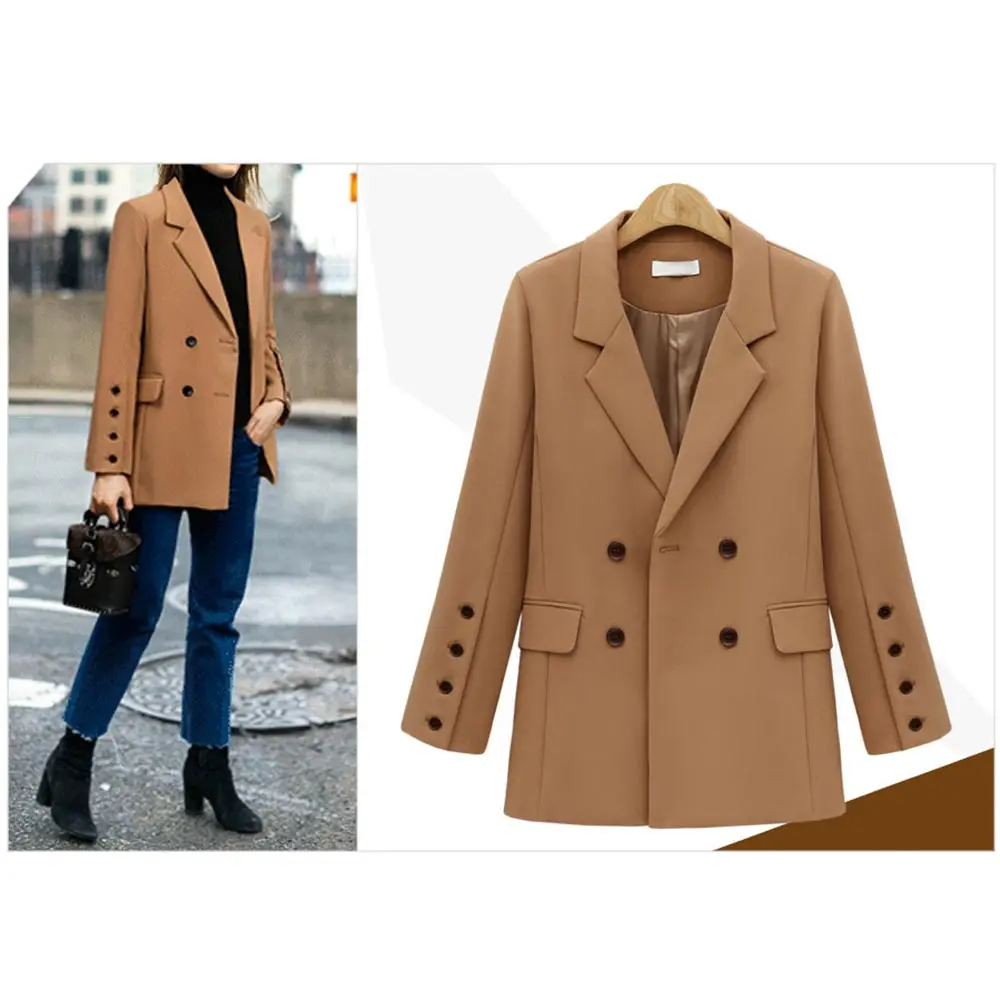 Женский облегающий блейзер с длинным рукавом двубортный для офиса деловые