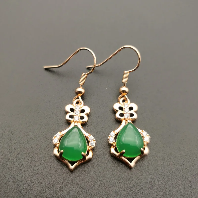 Jadery очаровательные серьги в форме капель зеленого нефрита для женщин розовое