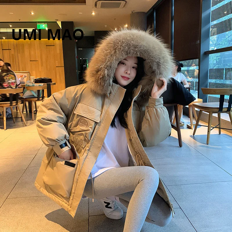 

UMI MAO Korean Fashion Winter Wear New Faux Fox Fur Collar Workwear Cotton Jacket Women Loose BF Pie Overcome Cotton Jacket Y2K