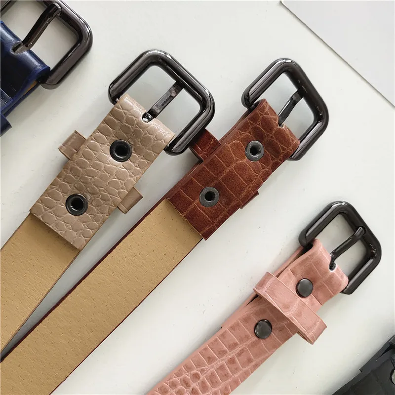 

Gun Black Buckle Belt Women's Crocodile Pattern Metal Korean Style Dress All-Match Belt Decoration Jeans Strap Fashion
