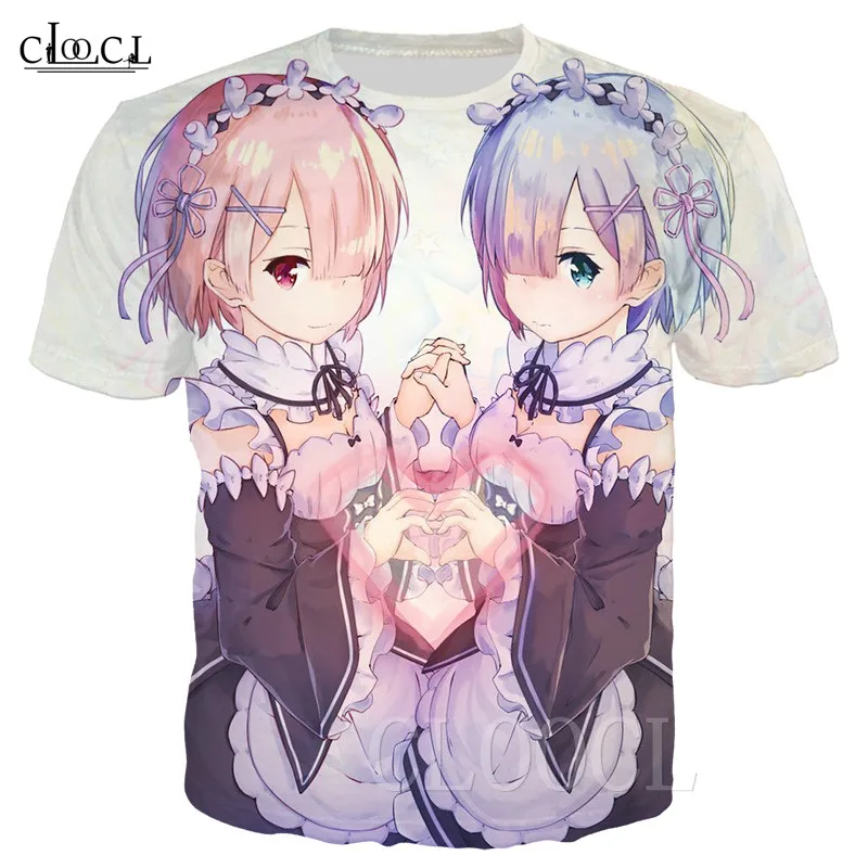 Футболка Rem and Ram Re:Zero футболка с аниме для мужчин и женщин 3D принтом отаку