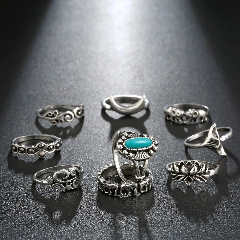 Meyfflin Винтаж Тарельчатая комплект для Для женщин модные Anel Aneis Bague камень серебро Миди палец кольца Бохо ювелирные изделия 10 шт./компл