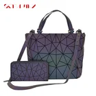Новинка 2021, женские сумки, комплект из 2 предметов, сумки через плечо для женщин, светящаяся сумка через плечо с геометрическим рисунком, Женский кошелек и Сумка-тоут
